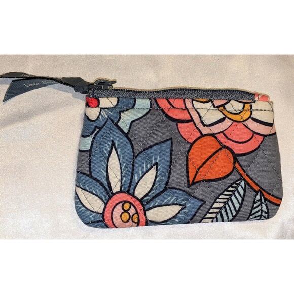 Vera Bradley Tropical Evening Coin Purse Floral On Gray Background GUC - Picture 2 of 3